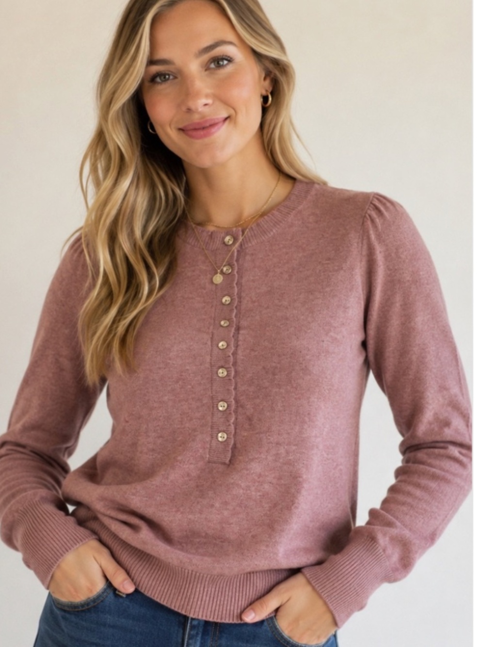 Ann Taylor LOFT Henley Long Sleeve Sweater, Size Large